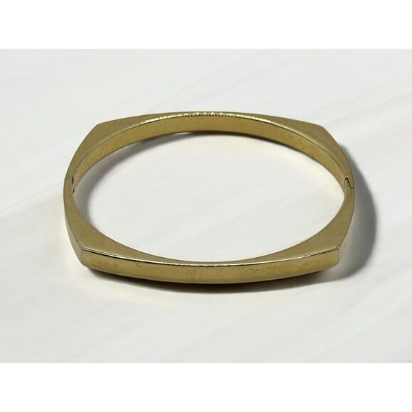 Vintage Gold Tone Square Bangle Bracelet Stamped J.S. 1960s-1970s - Picture 1 of 9